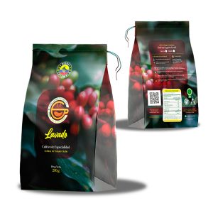Empaque de café lavado de 250 gramos de Goldmez, mostrando vista frontal y trasera del diseño del producto.