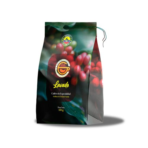 Empaque de café lavado de 250 gramos de Goldmez, destacando el diseño refinado y los detalles del producto.