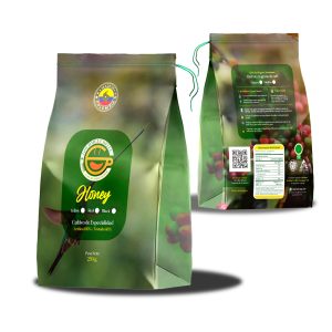 "Empaque de café honey de 250 gramos de Goldmez, mostrando vista frontal y trasera del diseño del producto."