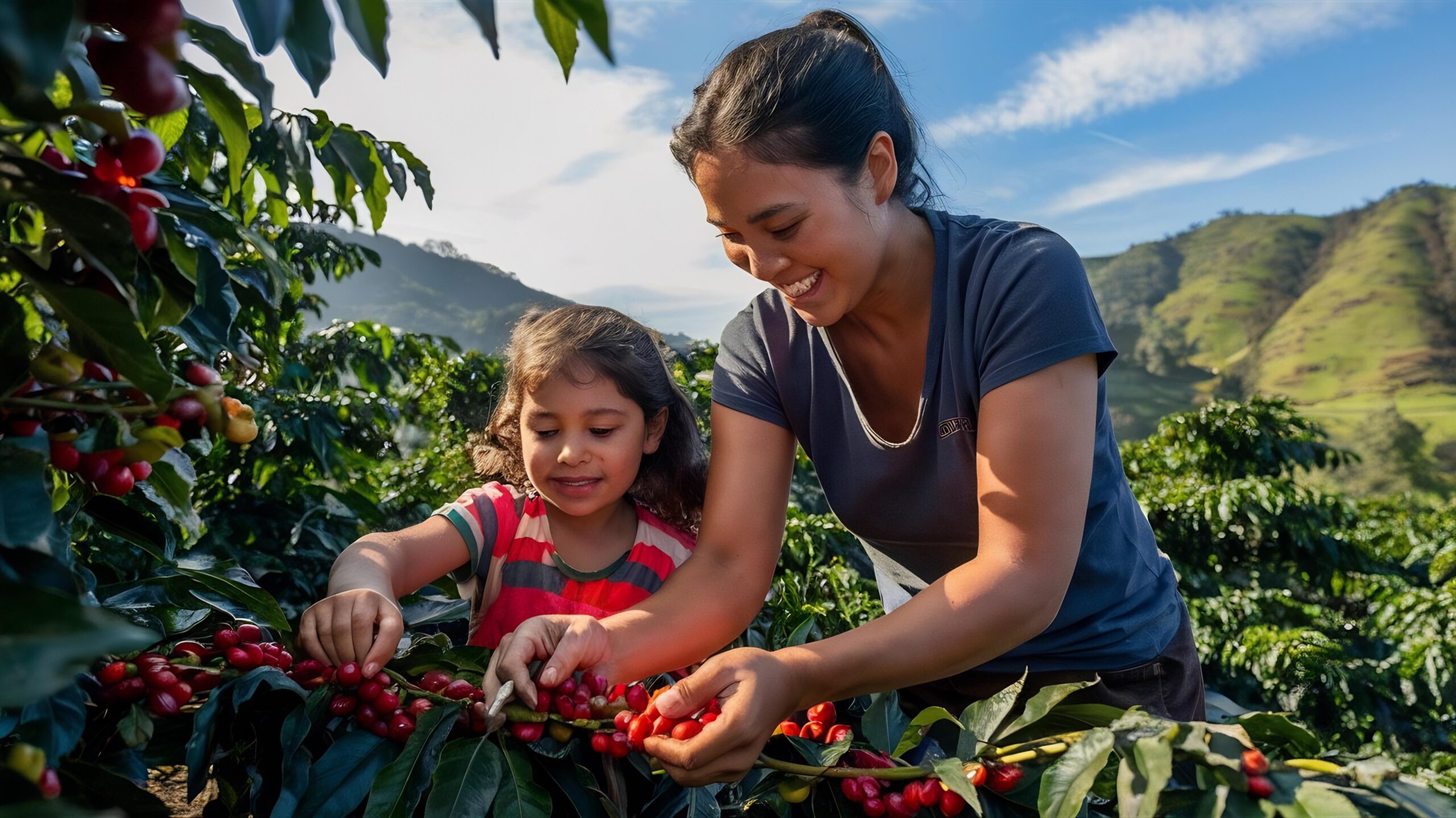 Fundacion Goldmez 1 mother daughter picking up coffee beans colombia scaled